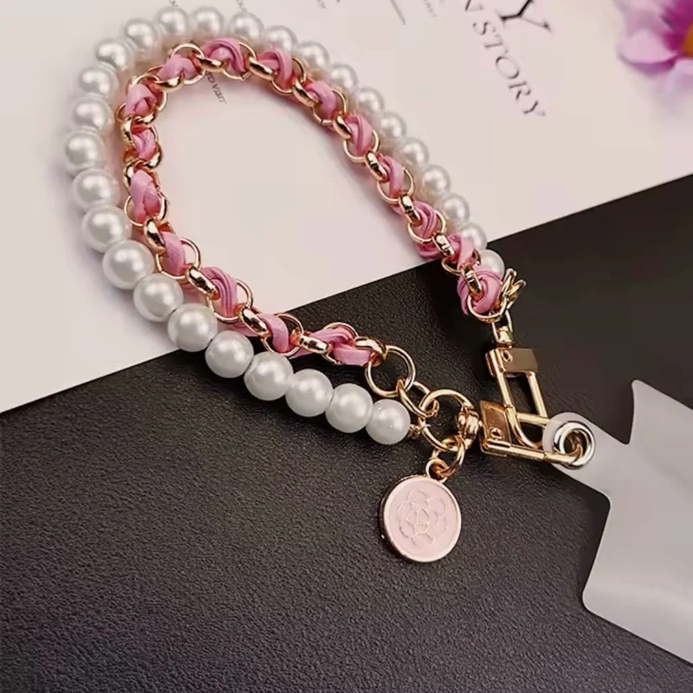 Elegant Pearl‎ and Pink Phone Chain Lanyard Bracelet